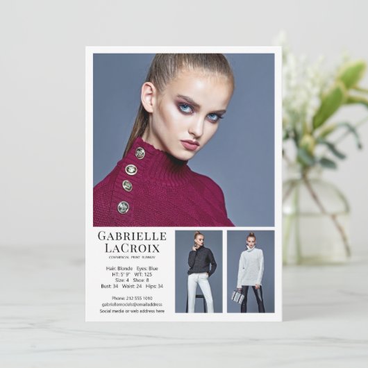 Model Acteur 3 Foto Comp Kaart Sjabloon 5x7 Wit (Staand voorkant)