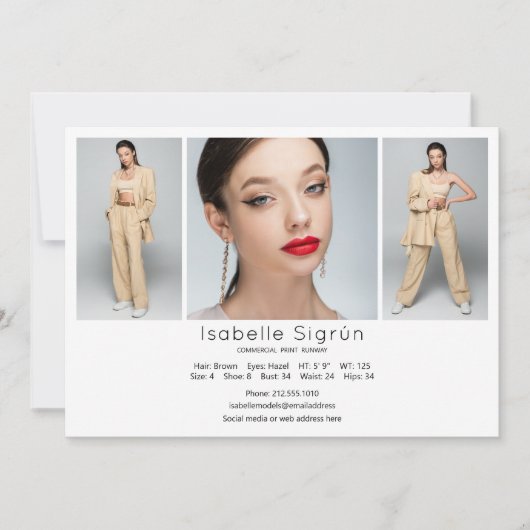 Model Acteur 3 Foto Comp Kaart Sjabloon 5x7 Wit (Voorkant)