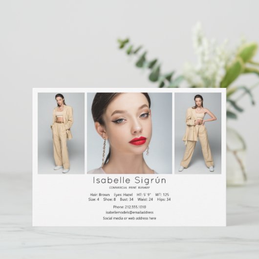 Model Acteur 3 Foto Comp Kaart Sjabloon 5x7 Wit (Staand voorkant)