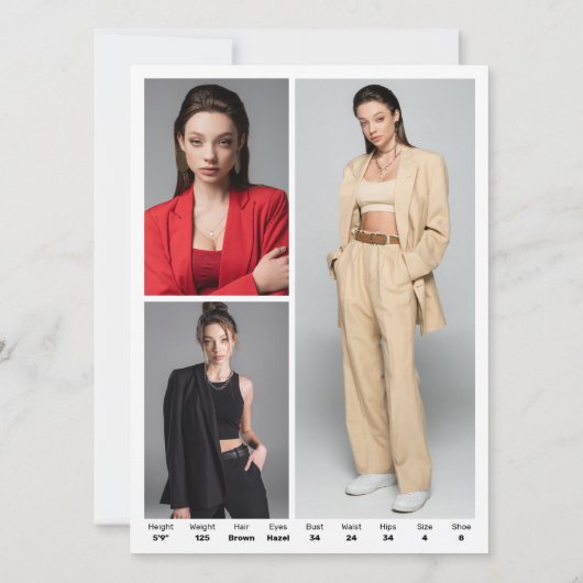 Model Acteur 4 Foto 5.5x7.5 Comp Zed Kaart Sjabloo (Achterkant)