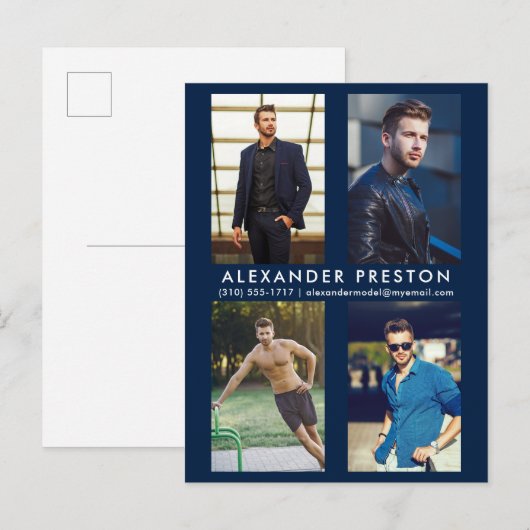 Model Acteur 4 Foto Comp Kaart Blauw Briefkaart (Voorkant / Achterkant)