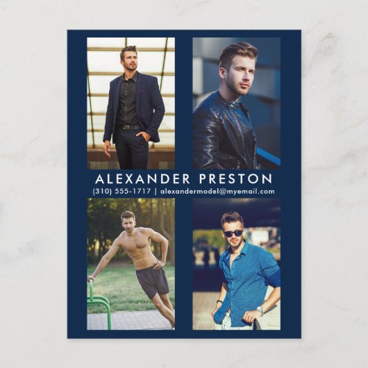 Model Acteur 4 Foto Comp Kaart Blauw Briefkaart (Voorkant)