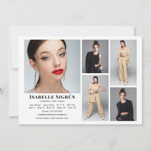 Model Acteur 5 Foto Comp Kaart Sjabloon 5x7 Wit (Voorkant)