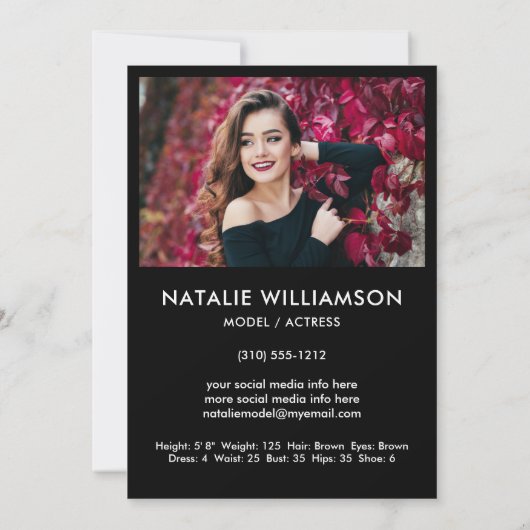 Model Actor 2 Foto Comp Kaart 5x7 zwart-wit (Achterkant)