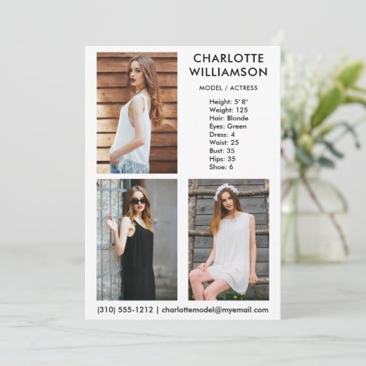 Model Actor 3 Foto Comp Kaart 5 x 7 Wh (Staand voorkant)