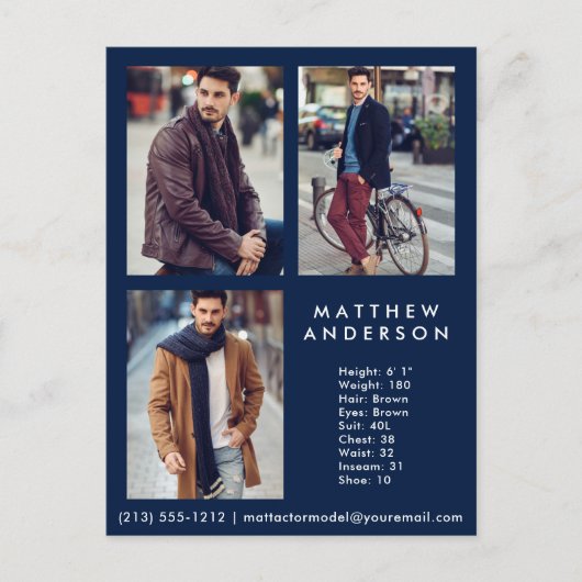 Model Actor 3 Foto Comp Kaart Blue - Briefkaart (Voorkant)