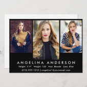 Model Actor 3 Foto Comp Kaart | Zwarte voorzijde (Voorkant / Achterkant)