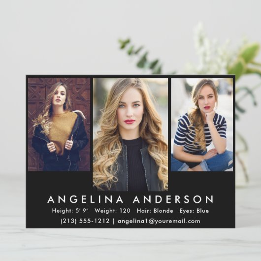 Model Actor 3 Foto Comp Kaart | Zwarte voorzijde (Staand voorkant)