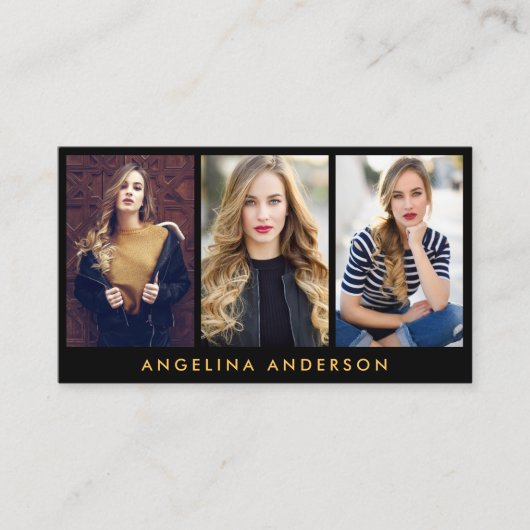 Model Actor 3 Foto Gold en zwart Visitekaartje (Voorkant)