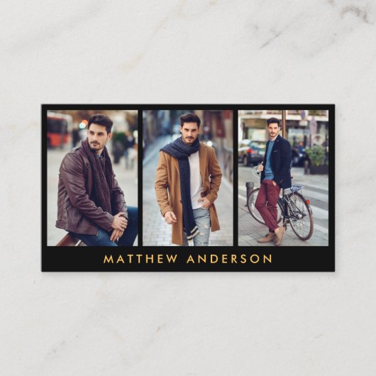 Model Actor 3 Foto Visitekaartje Gold Black (Voorkant)