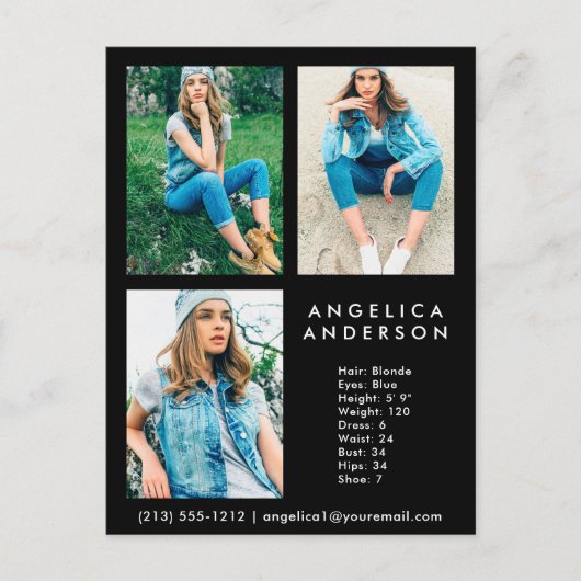 Model Actor 3-fotocombinatiekaart - Blk Briefkaart (Voorkant)