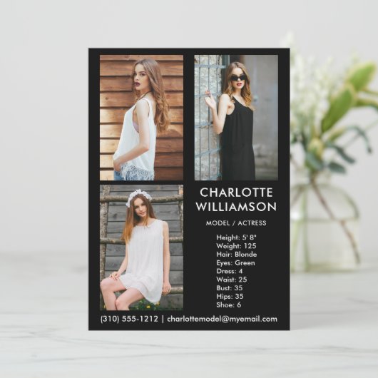 Model Actor 3-fotokaart, 5 x 7 zwart Kaart (Staand voorkant)