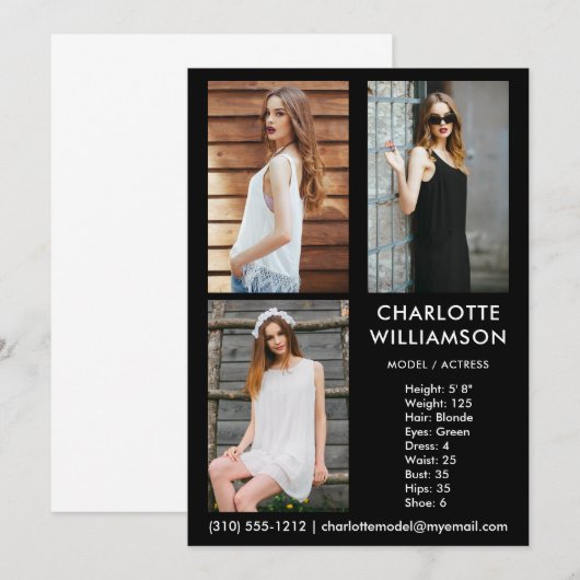 Model Actor 3-fotokaart, 5 x 7 zwart Kaart (Voorkant / Achterkant)