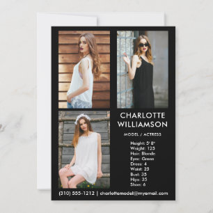 Model Actor 3-fotokaart, 5 x 7 zwart Kaart