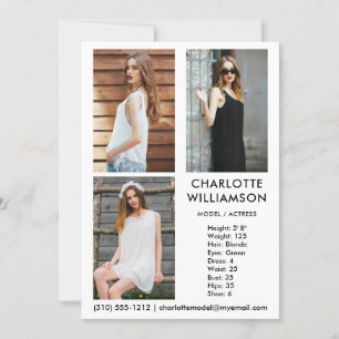 Model Actor 3 Photo Comp Card 5x7 White Kaart