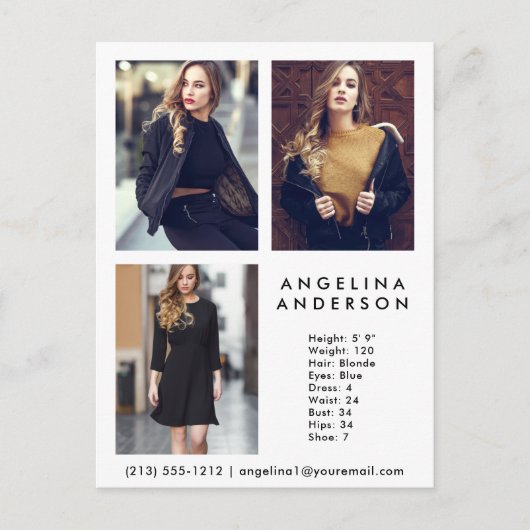 Model Actor 3 Photo Comp Card Wht - Briefkaart (Voorkant)