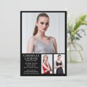 Model Actor 3 Photo Comp Kaart Sjabloon 5x7 Zwart (Staand voorkant)