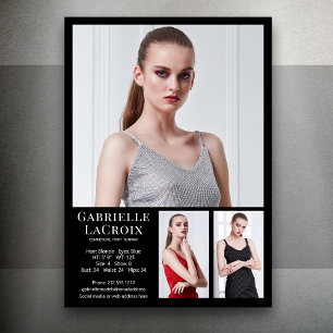 Model Actor 3 Photo Comp Kaart Sjabloon 5x7 Zwart