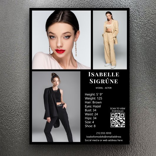Model Actor 3 Photo Comp Kaart Sjabloon Zwart QR