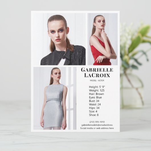 Model Actor 3 Photo Pro Comp Kaart Sjabloon Wit (Staand voorkant)