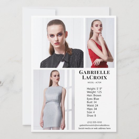 Model Actor 3 Photo Pro Comp Kaart Sjabloon Wit (Voorkant)