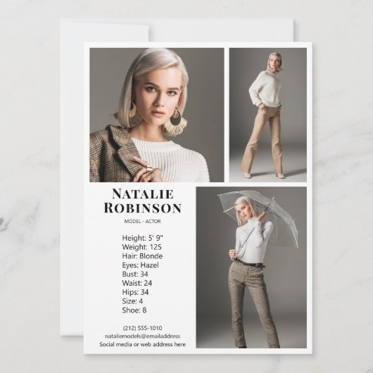 Model Actor 3 Photo Pro Comp Kaart Sjabloon Wit (Voorkant)