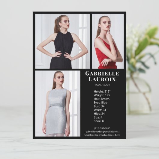 Model Actor 3 Photo Pro Comp Kaart Sjabloon Zwart (Staand voorkant)