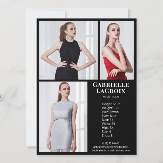 Model Actor 3 Photo Pro Comp Kaart Sjabloon Zwart (Voorkant)
