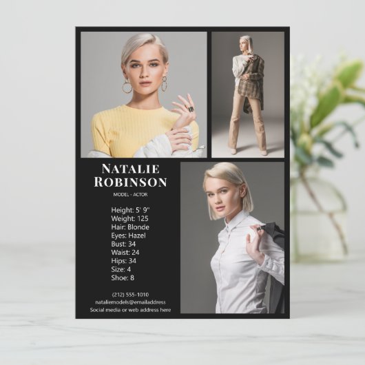 Model Actor 3 Photo Pro Comp Kaart Sjabloon Zwart (Staand voorkant)