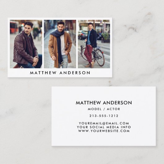 Model Actor 3 Photo Visitekaartje White (Voorkant / Achterkant)