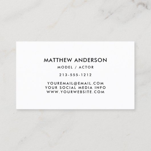 Model Actor 3 Photo Visitekaartje White (Achterkant)