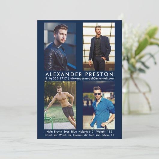 Model Actor 4 Foto Comp Kaart 5x7 Blauw (Staand voorkant)