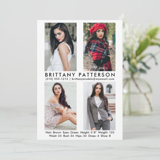 Model Actor 4 Foto Comp Kaart 5x7 White (Staand voorkant)