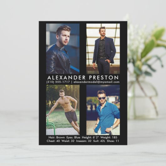 Model Actor 4 Foto Comp Kaart 5x7 zwart (Staand voorkant)