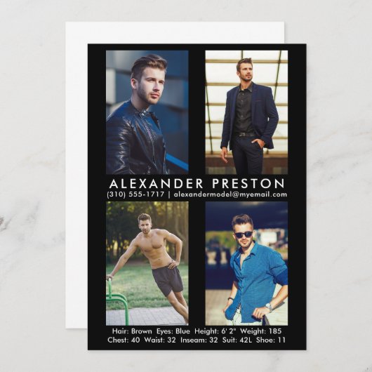 Model Actor 4 Foto Comp Kaart 5x7 zwart (Voorkant / Achterkant)