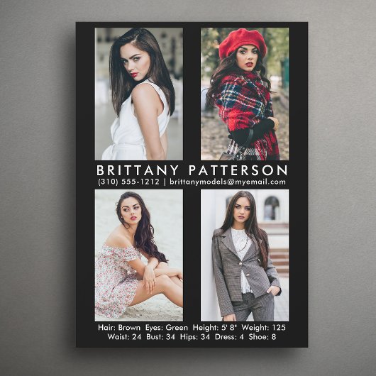 Model Actor 4 Foto Comp Kaart 5x7 zwart
