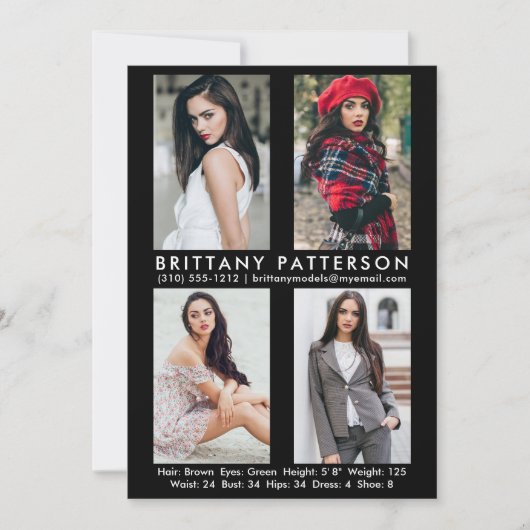 Model Actor 4 Foto Comp Kaart 5x7 zwart (Voorkant)