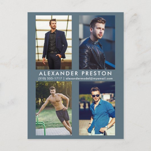 Model Actor 4 Foto Comp Kaart Grijs Blauw Briefkaa (Voorkant)