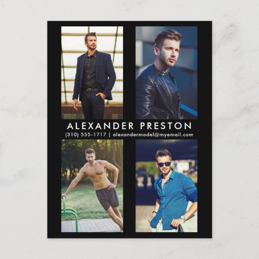 Model Actor 4 Foto Comp Kaart Zwart Briefkaart (Voorkant)