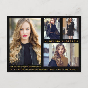 Model Actor 4 Foto Comp Kaart Zwart Goud Briefkaar
