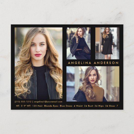 Model Actor 4 Foto Comp Kaart Zwart Goud Briefkaar (Voorkant)