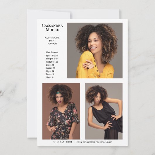 Model Actor 4 Foto Tweezijdige Comp Kaart Sjabloon (Achterkant)