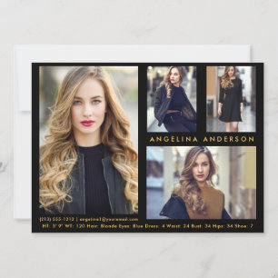 Model Actor 4 Photo Comp Kaart - Black Gold Front