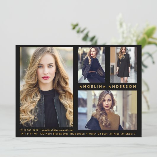 Model Actor 4 Photo Comp Kaart - Black Gold Front (Staand voorkant)