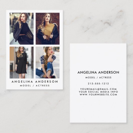 Model Actor 4 Photo Large Visitekaartje White (Voorkant / Achterkant)