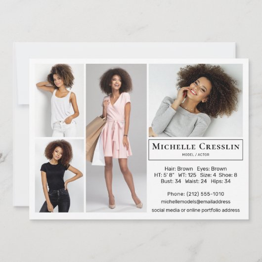 Model Actor 5 Foto Tweezijdige Comp Kaart Sjabloon (Achterkant)