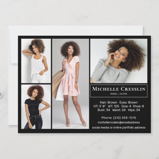 Model Actor 5 Foto Tweezijdige Comp Kaart Sjabloon (Achterkant)