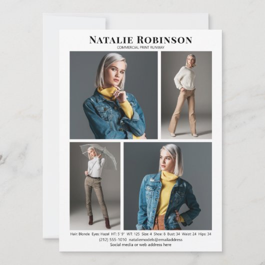 Model Actor 5 Fotoportfolio Comp Kaart Sjabloon (Achterkant)
