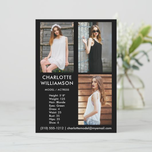 Model Actor 5x7 Comp Kaart 3 Foto zwart (Staand voorkant)