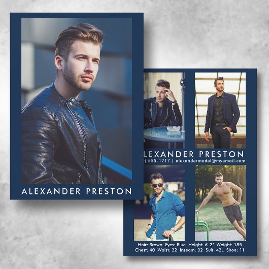 Model Actor 5x7 Comp Kaart 4 Foto terug Blauw